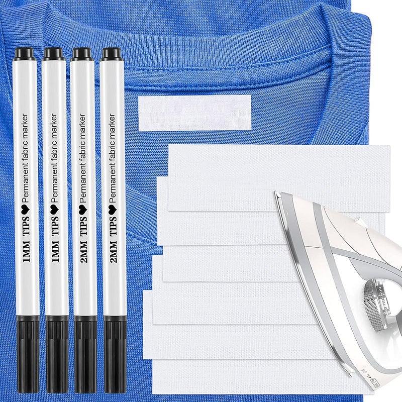 Tatuo Writable Iron On Clothing Labels Precut Personalized Clothing Name Fabric Labels Tags With 2 Pieces Permanent Fabric Marker For Nursing Home College Camp Day Care Uniforms(500 Pieces) - Image 1