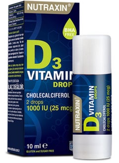 NUTRAXIN Vitamin D3 1000 IU Drops, BHA Free 10ml  - Image 1