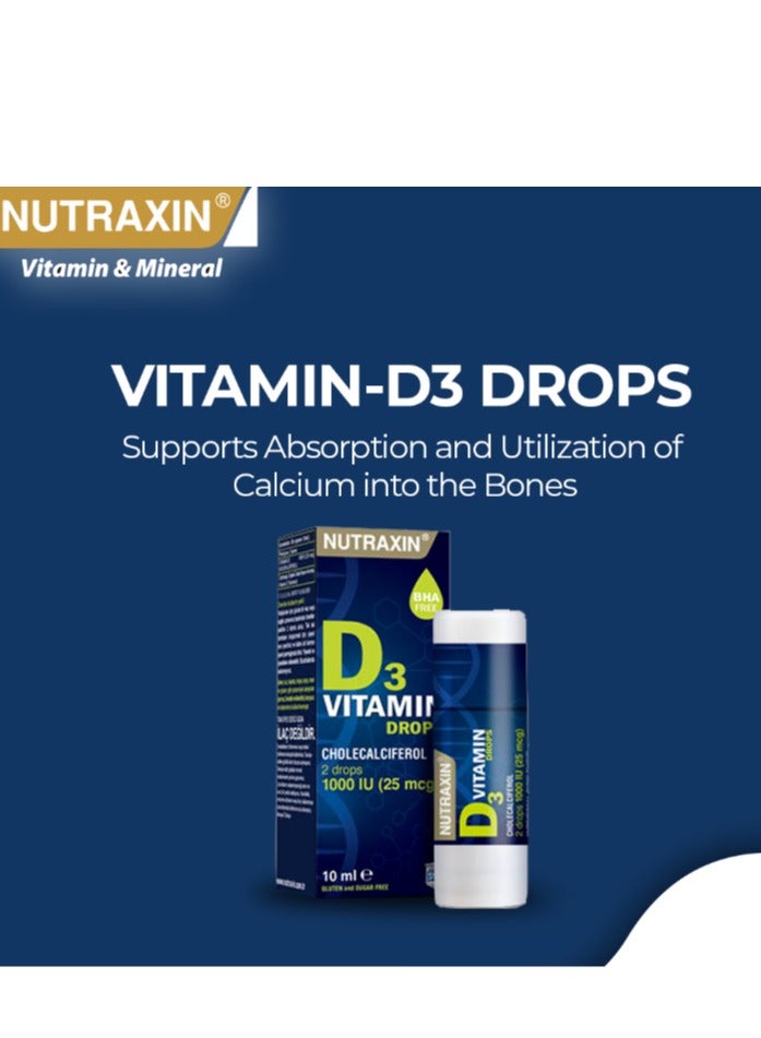 NUTRAXIN NUTRAXIN Vitamin D3 1000 IU Drops, Daily Immune & Bone Support, Easy-to-Use Liquid Formula, BHA Free 10ml - Image 3