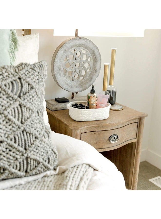 Arabest Ellipse Storage Basket 5-piece Set,Natural Cotton Rope Woven Baskets for Organizing Small Basket Bins Storage,Dog Toy Baskets with Handle,Cat Toy Box,Bathroom Organization Bin(White) - Image 4