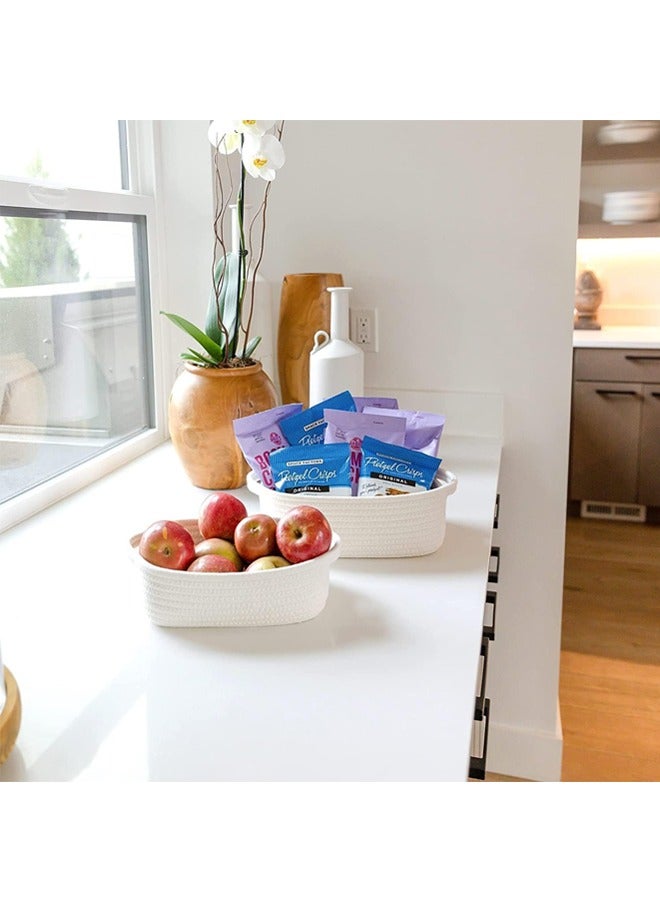 Arabest Ellipse Storage Basket 5-piece Set,Natural Cotton Rope Woven Baskets for Organizing Small Basket Bins Storage,Dog Toy Baskets with Handle,Cat Toy Box,Bathroom Organization Bin(White) - Image 5