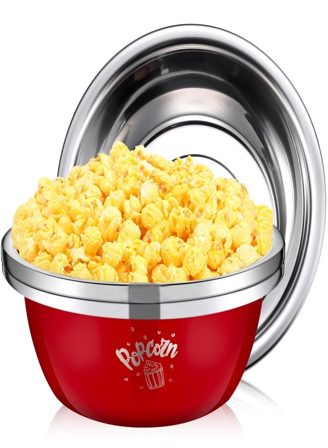 Skybooly 3 Pcs Popcorn Bowls 3.4 Qt Stainless Steel Mixing Bowl Metal Bowl Stainless Steel Bowls Large Reusable Popcorn Serving Bowl for Home Movie Kitchen (Red) - Image 1