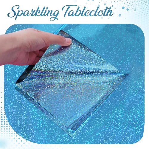Just Shimmer Light Blue Holographic Tablecloth 40" x 108" Hot Pink Party Decoration Valentine's Day & Birthday Table Decor Iridescent Plastic Table Cloth For Baby Showers & Bachelorette Parties - Image 5