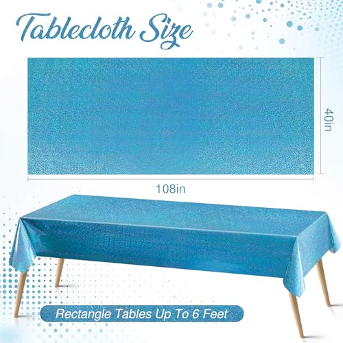 Just Shimmer Light Blue Holographic Tablecloth 40" x 108" Hot Pink Party Decoration Valentine's Day & Birthday Table Decor Iridescent Plastic Table Cloth For Baby Showers & Bachelorette Parties - Image 2