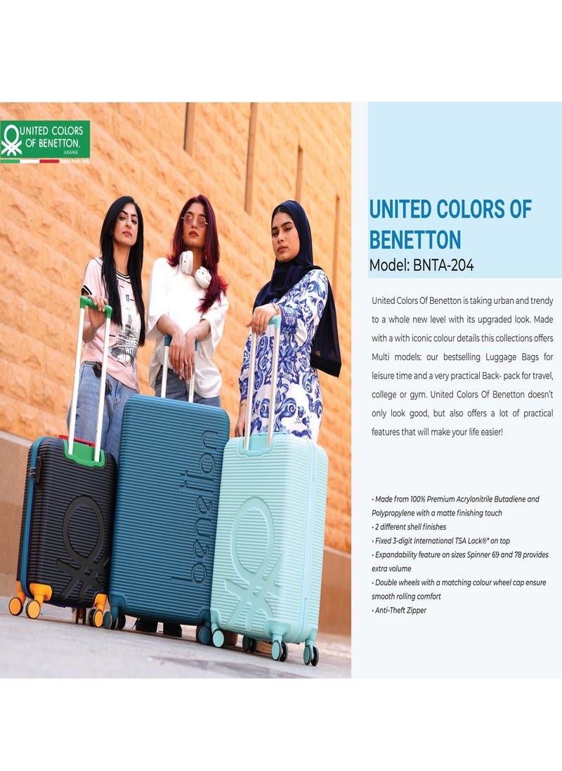 UNITED COLORS OF BENETTON - BNTA-204 Premium Quality Set of 3 Luggage with TSA Lock| Material- Acrylonitrile Butadiene Styrene| Adjustable Trolley Handle | Smooth Dual Wheels 360degree rotate| Cabin, Medium, Large| Black - Image 1