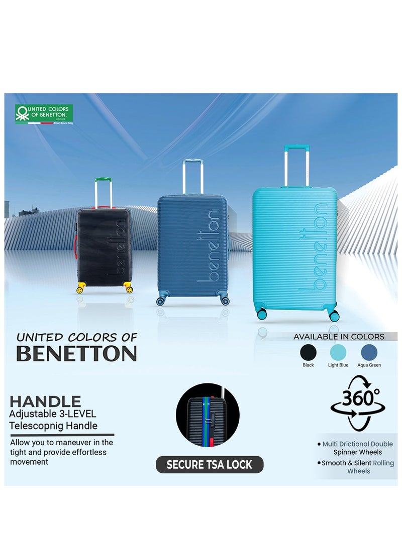 UNITED COLORS OF BENETTON - BNTA-204 Premium Quality Set of 3 Luggage with TSA Lock| Material- Acrylonitrile Butadiene Styrene| Adjustable Trolley Handle | Smooth Dual Wheels 360degree rotate| Cabin, Medium, Large| Black - Image 1