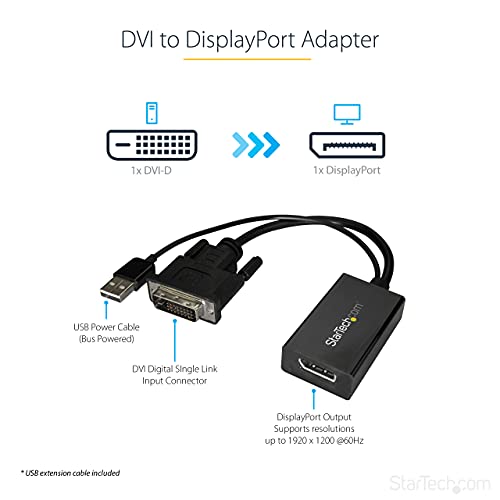 StarTech.com DVI to DisplayPort Adapter with USB Power - DVI-D to DP Video Adapter - DVI to Display - Image 2