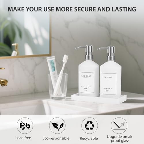 eggs sound White Glass Soap Dispenser for Kitchen, Dish and Hand Soap Dispenser with Silver Stainless Steel Pump, Modern Kitchen Decor and Accessories (White Bottle/Silver Pump) - Image 5