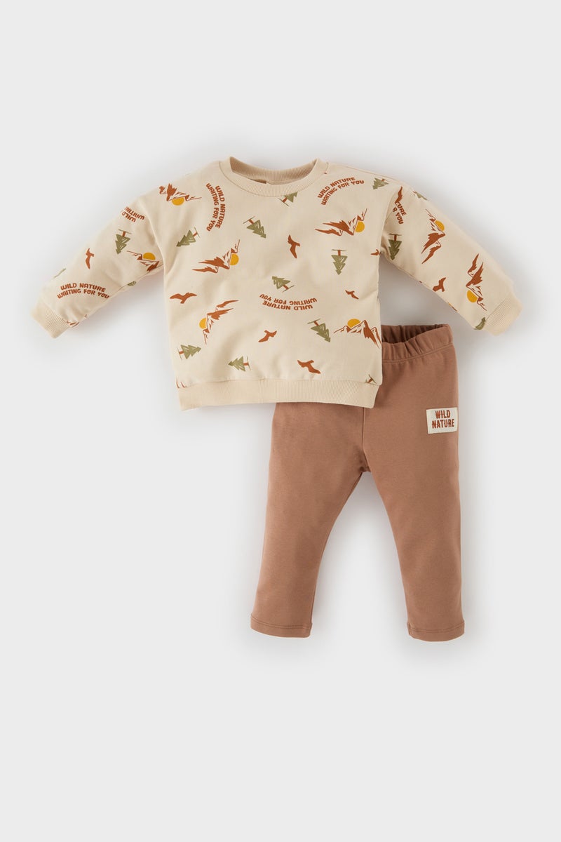 DeFacto Baby Boy Patterned Sweatshirt Bottom 2 Piece Set - Image 1
