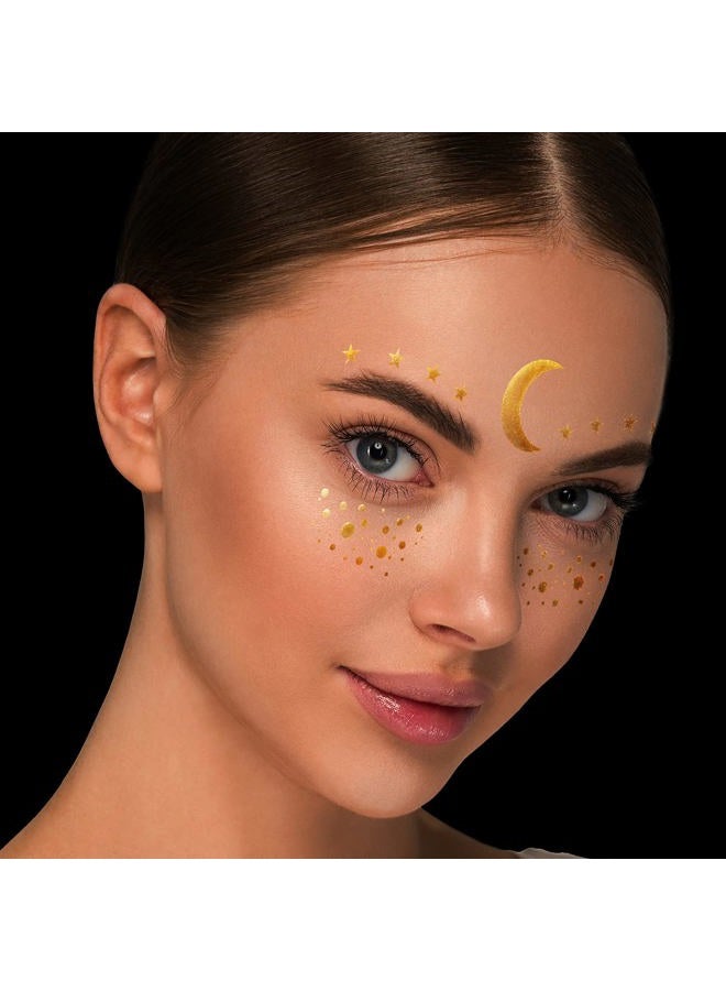 LINGPAR Hatcher lee 3Sheets Face Tattoo Sticker Metallic Shiny Temporary Water Transfer Tattoo for Professional Make Up Dancer Costume Parties, Shows Gold Glitter (3 Sheets-003) - Image 4