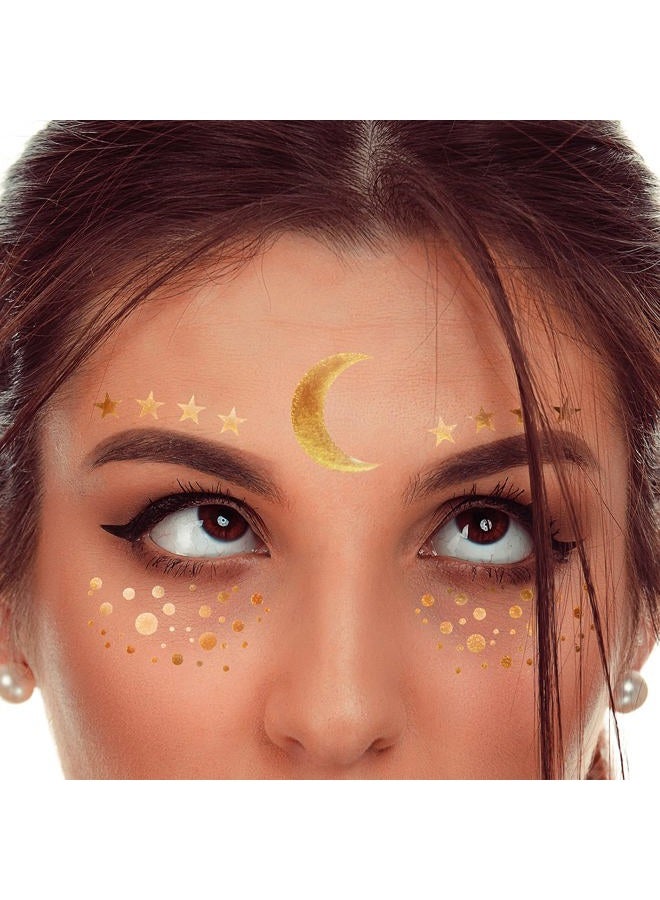LINGPAR Hatcher lee 3Sheets Face Tattoo Sticker Metallic Shiny Temporary Water Transfer Tattoo for Professional Make Up Dancer Costume Parties, Shows Gold Glitter (3 Sheets-003) - Image 5