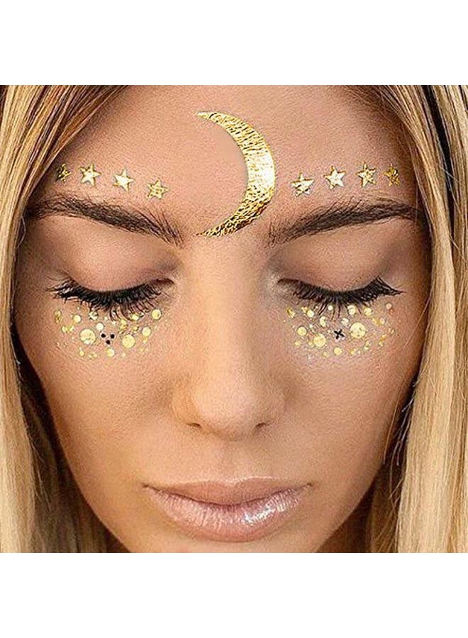 LINGPAR Hatcher lee 3Sheets Face Tattoo Sticker Metallic Shiny Temporary Water Transfer Tattoo for Professional Make Up Dancer Costume Parties, Shows Gold Glitter (3 Sheets-003) - Image 1