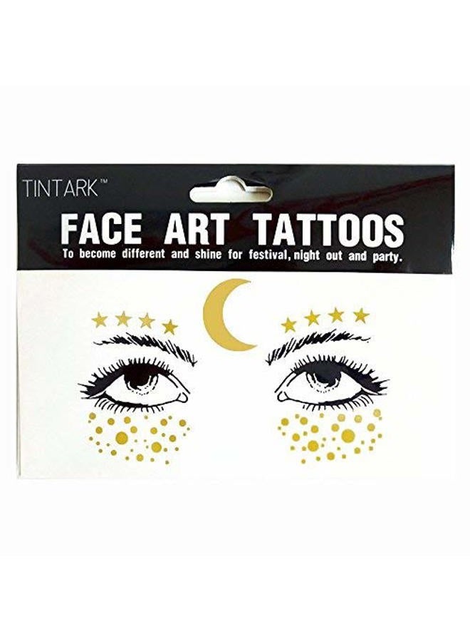 LINGPAR Hatcher lee 3Sheets Face Tattoo Sticker Metallic Shiny Temporary Water Transfer Tattoo for Professional Make Up Dancer Costume Parties, Shows Gold Glitter (3 Sheets-003) - Image 2