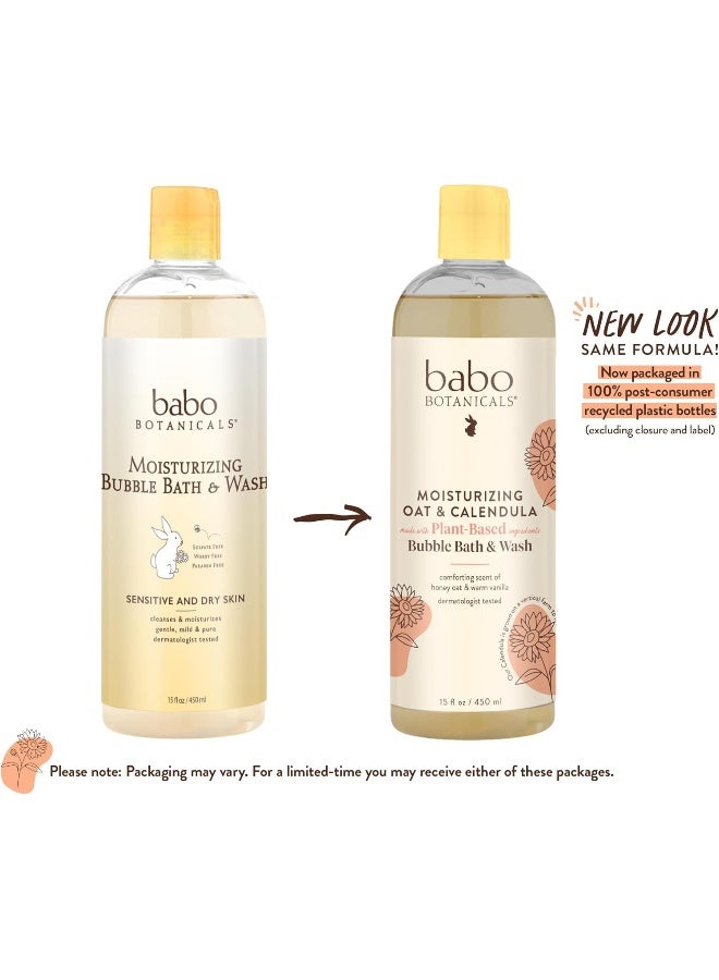 Babo Botanicals Moisturizing Plant-Based 2-in-1 Bubble Bath & Wash - with Organic Calendula & Natural Oat Milk - For Babies, Kids & Adults with Sensitive Skin - Hypoallergenic & Vegan - 15 oz - 2-Pack - Image 2