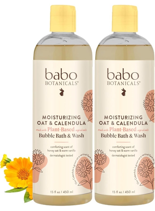 Babo Botanicals Moisturizing Plant-Based 2-in-1 Bubble Bath & Wash - with Organic Calendula & Natural Oat Milk - For Babies, Kids & Adults with Sensitive Skin - Hypoallergenic & Vegan - 15 oz - 2-Pack - Image 1