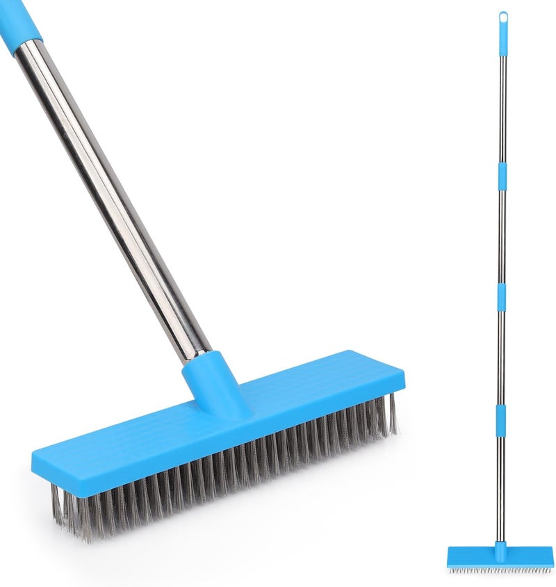 BeiLan Heavy Duty Wire Broom with 70" Telescopic Handle: Stainless Steel Outdoor Broom for Cleaning Moss Concrete Floors Grout Gardens Patio Deck Concrete Garage - Image 1