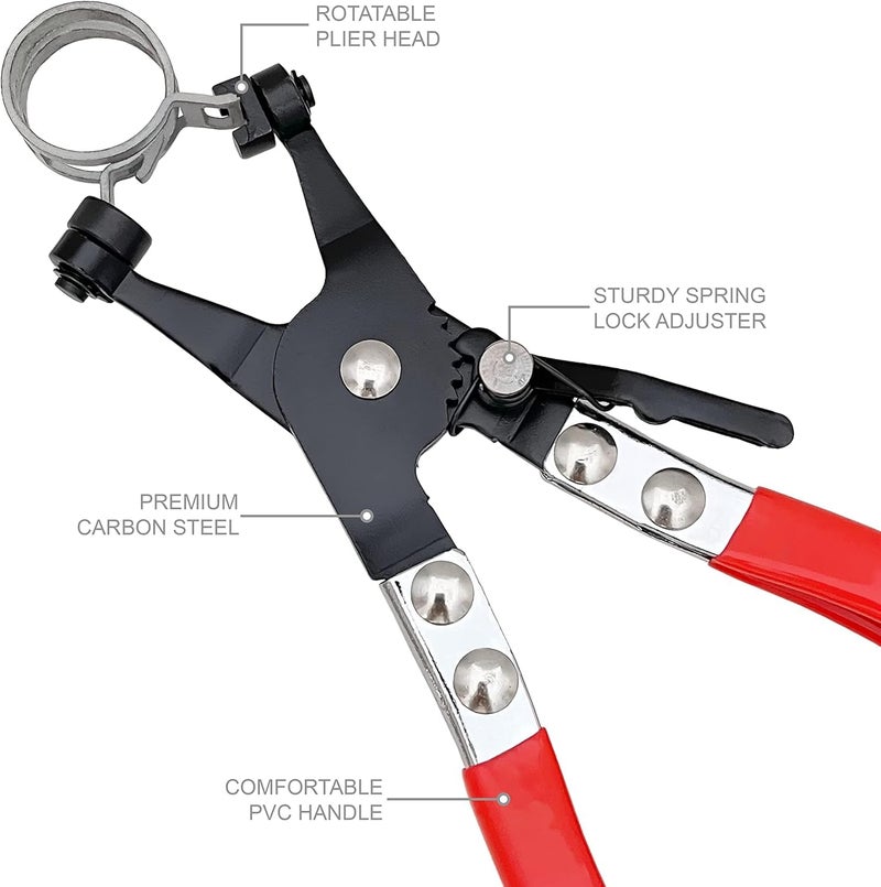 Mitsuki Heavy Duty Hose Clamp Plier | Professional Grade | Flexible Ring Type Hose Clamp Pliers Installation and Removal Tool Swivel Jaw Locking | Red & Black | OI-HCP68 - Image 2