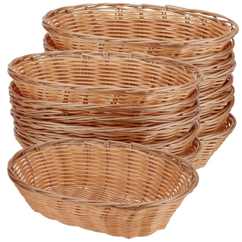 Hozeon 15 Pack 11 X 7.87 X 2.8 Inches Plastic Oval Basket  Wicker Bread Baskets  Woven Bread Baskets  Food Storage Basket Fruit Serving Baskets For Kitchen  Restaurant  Light Brown - Image 1