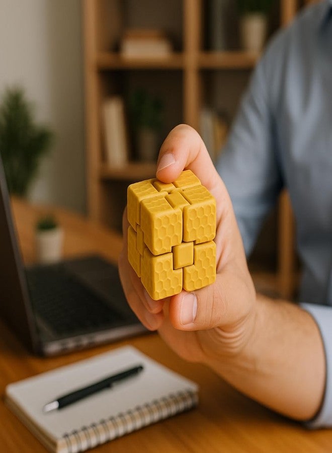 CUBIX3D Infinity Cube Fidget Toy - 40mm Yellow Honeycomb Pattern, Stress Relief Puzzle Cube for Kids & Adults, Focus & Anxiety Relief Gadget - Image 3