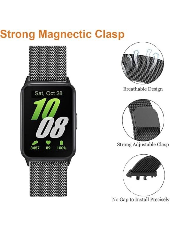 QIRG Compatible for Samsung Galaxy Fit 3 Band, Stainless Steel Mesh Loop Adjustable Magnetic Clasp Smartwatch Strap Wristband for Galaxy Fit3 (Black) - Image 3