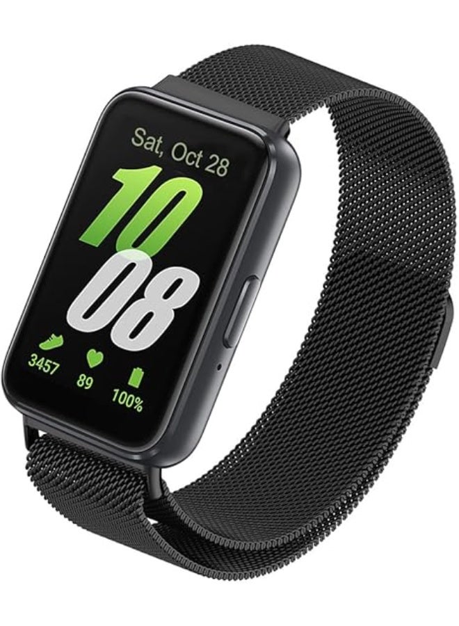 QIRG Compatible for Samsung Galaxy Fit 3 Band, Stainless Steel Mesh Loop Adjustable Magnetic Clasp Smartwatch Strap Wristband for Galaxy Fit3 (Black) - Image 1