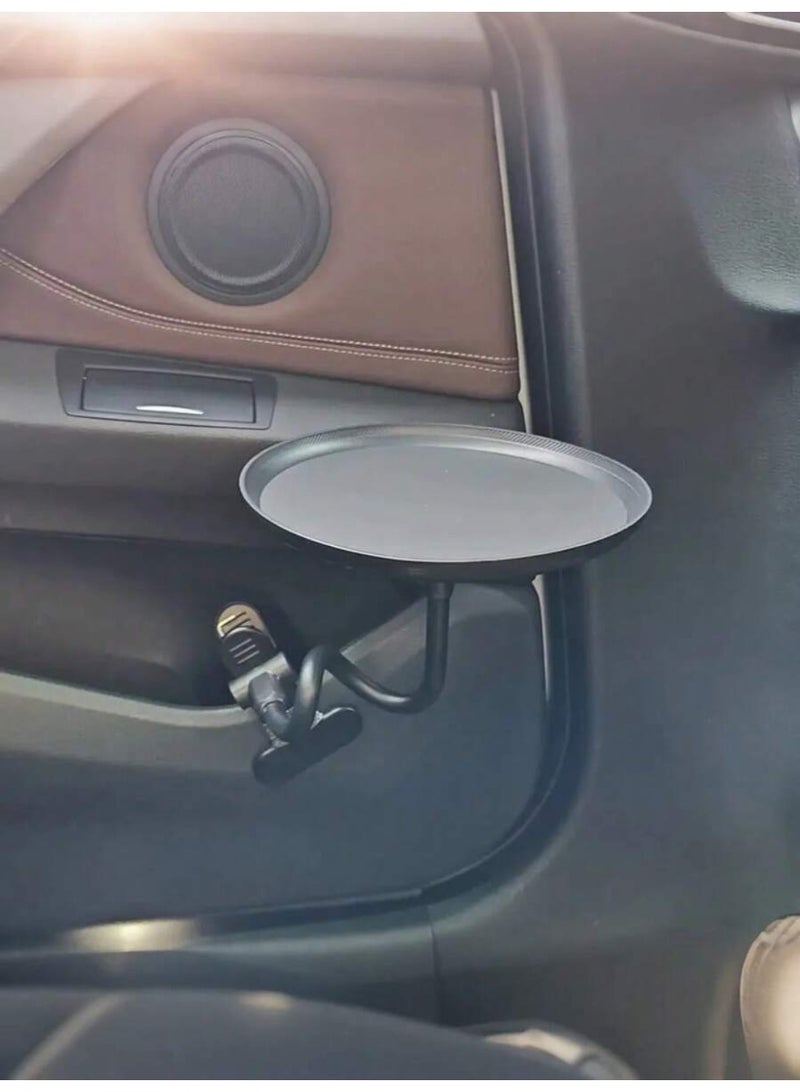 Adjustable Food Tray for Car, 360° Swivel Non-Slip Car Food Table for Drinks and Snacks, 8.7 Inches Diameter Swivel Car Clip Type Tray for Eating, Universal Car Accessories (Black) - Image 4