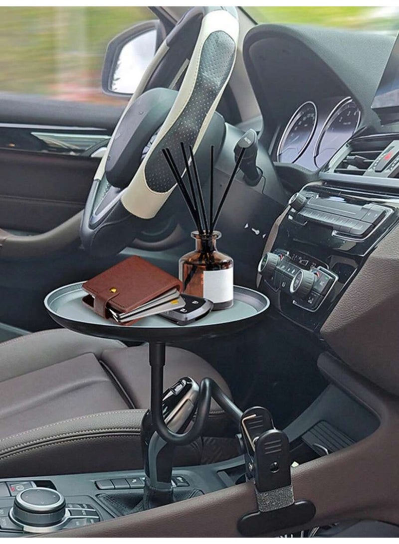 Adjustable Food Tray for Car, 360° Swivel Non-Slip Car Food Table for Drinks and Snacks, 8.7 Inches Diameter Swivel Car Clip Type Tray for Eating, Universal Car Accessories (Black) - Image 1
