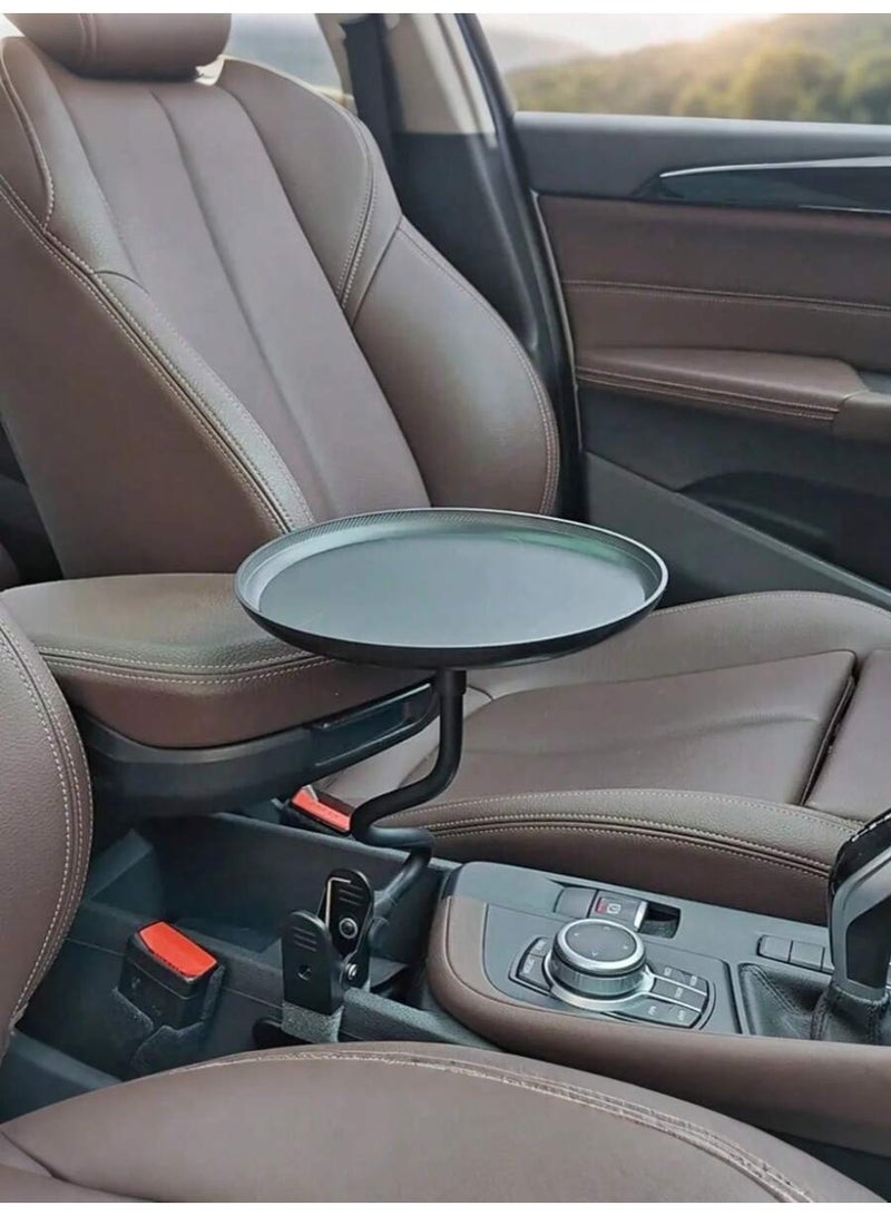 Adjustable Food Tray for Car, 360° Swivel Non-Slip Car Food Table for Drinks and Snacks, 8.7 Inches Diameter Swivel Car Clip Type Tray for Eating, Universal Car Accessories (Black) - Image 2