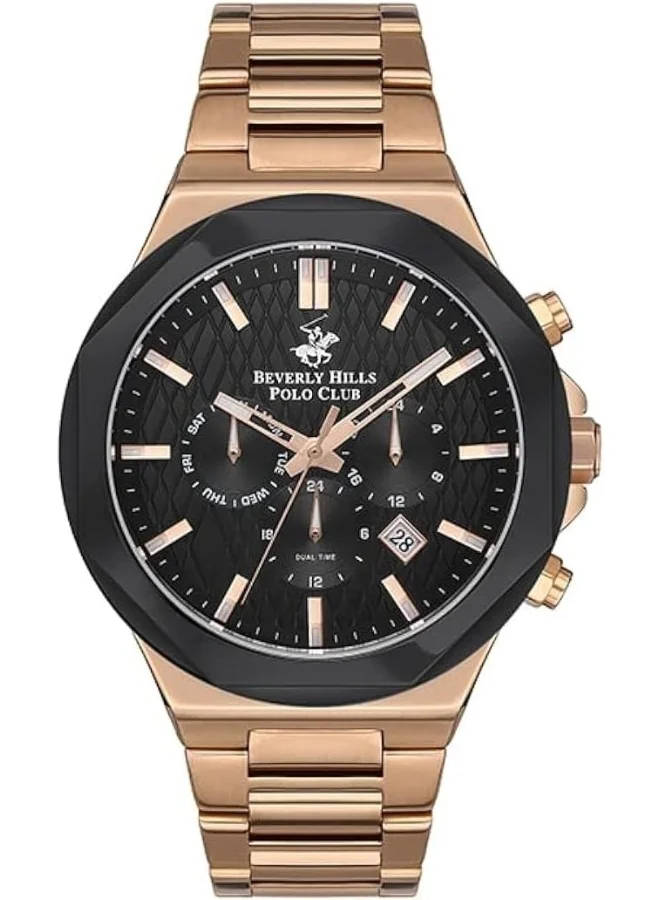 BEVERLY HILLS POLO CLUB Men's JP25 Movement Watch, Multi Function Display and Metal Strap - BP3361X.450, Rose Gold