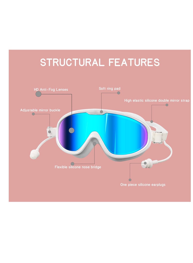 SYOSI Kids Swim Goggles - HD Wide Side, Anti-Fog, and UV Protection for Small Faces Adults With Conjoined Earplugs Easy Adjustment UP Goggles, Side And Anti Fog Spray Kids Goggles Swimming 8-12 (White) - Image 4
