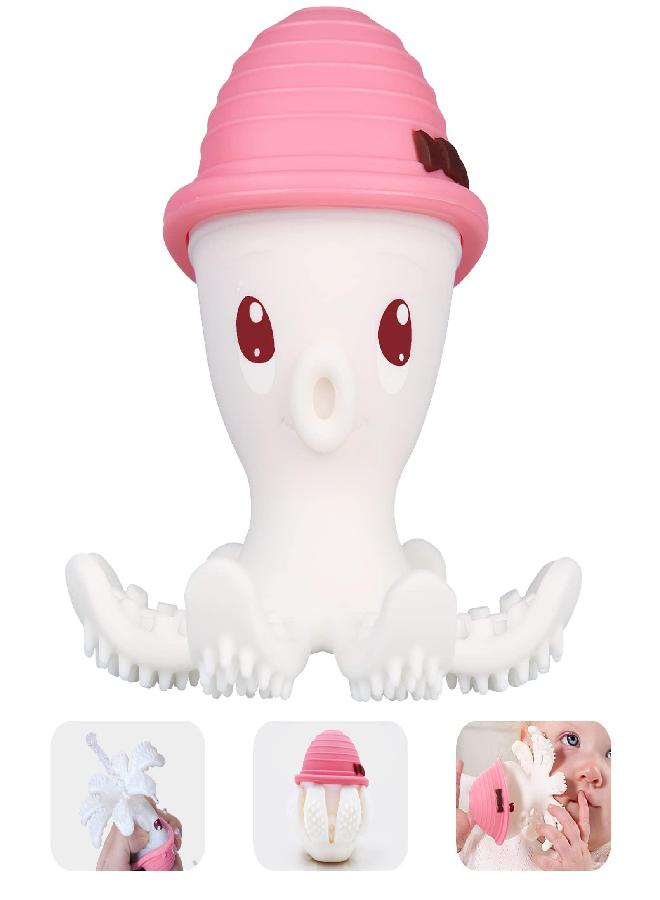 Mombella Baby Teethers for Babies 3-6-12-18 Months, Baby Teething Toys 9 Month Old, Mombella Octopus Squishy Silicone Chew Toys for Infant, Baby Shower Gifts for Girls, Message Sore Gums, Pink - Image 1