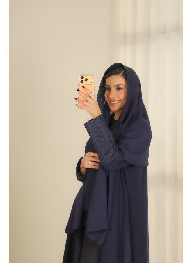 آية MWT405 عباية كريب كحلي مع تدخليه روكامه كحلية - Image 5