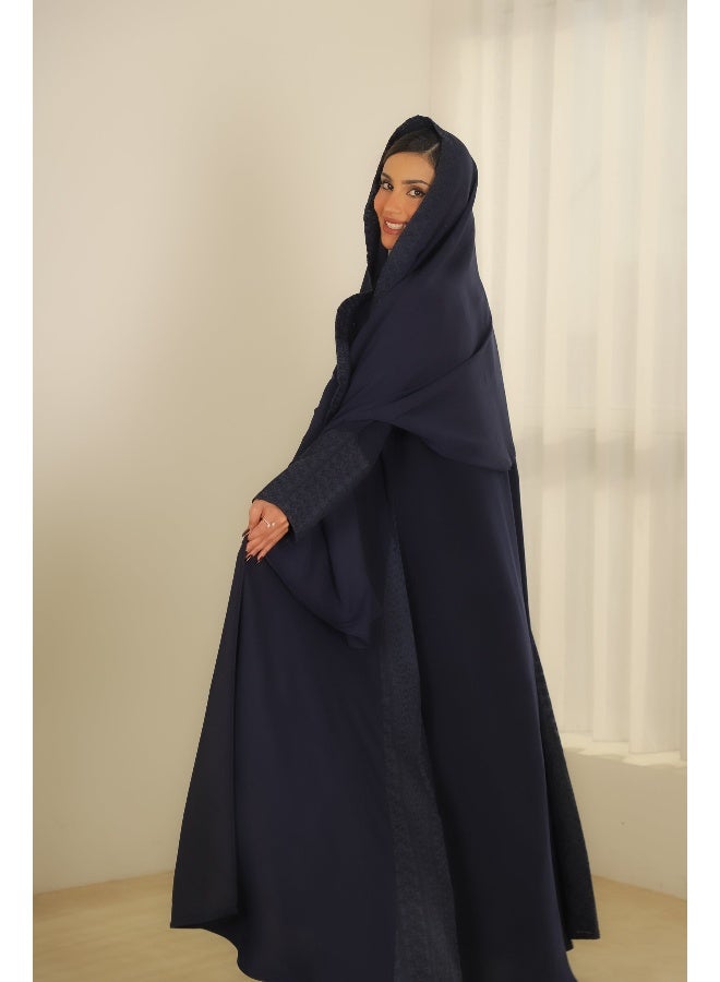 آية MWT405 عباية كريب كحلي مع تدخليه روكامه كحلية - Image 1