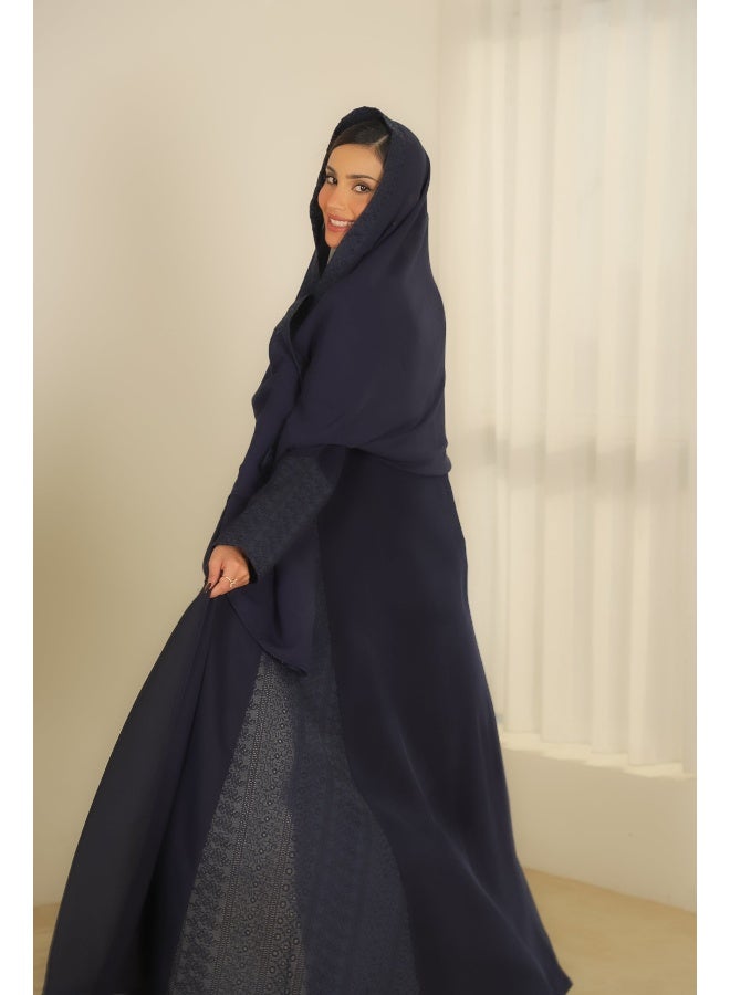 آية MWT405 عباية كريب كحلي مع تدخليه روكامه كحلية - Image 4