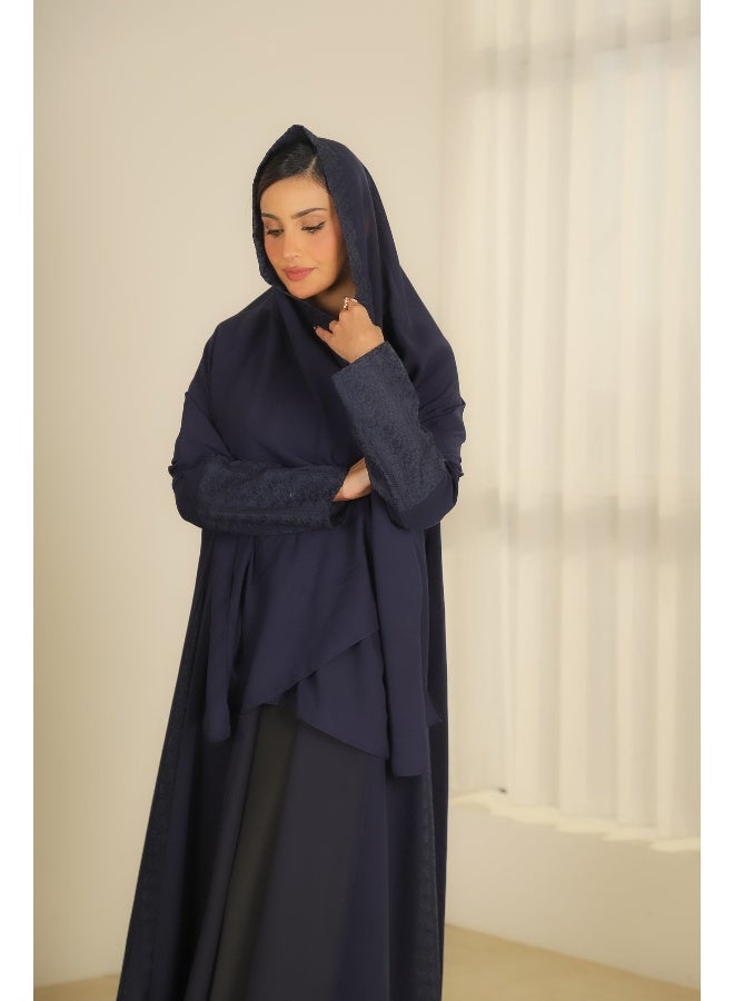 آية MWT405 عباية كريب كحلي مع تدخليه روكامه كحلية - Image 2