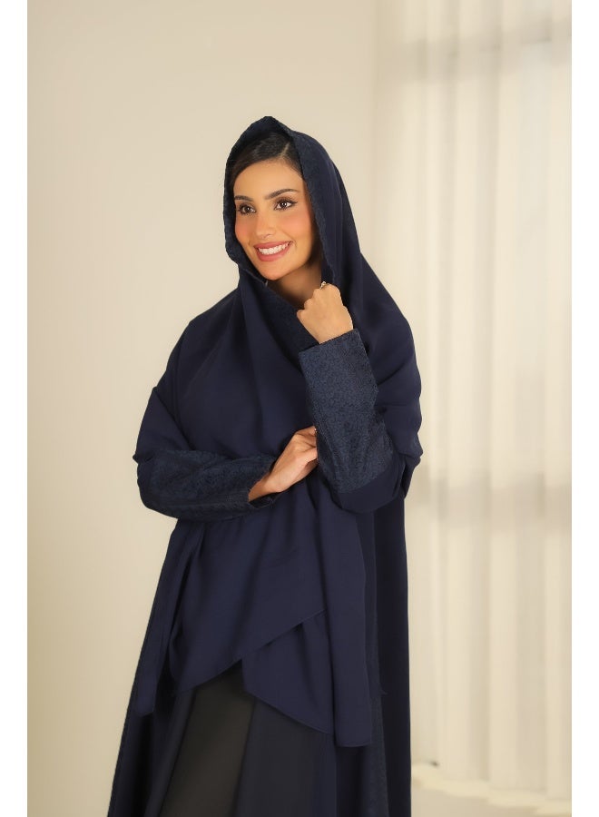 آية MWT405 عباية كريب كحلي مع تدخليه روكامه كحلية - Image 3