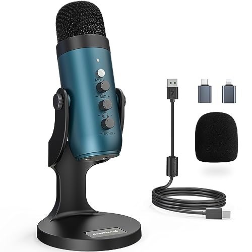 ZealSound Podcast Microphone for PC Noise Cancellation USB Mic with Gain Volume Adjustment Mute Button Monitoring Echo for YouTube TikTok Podcasting Streaming iPhone iPad AndroidTeal - Image 1