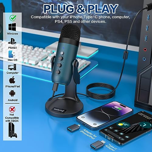 ZealSound Podcast Microphone for PC Noise Cancellation USB Mic with Gain Volume Adjustment Mute Button Monitoring Echo for YouTube TikTok Podcasting Streaming iPhone iPad AndroidTeal - Image 3