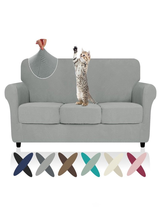 ZNSAYOTX Super Stretch Sofa Slipcovers 4 Piece, Newest Striped Couch Covers for 3 Cushion Sofa, Dog Cat Pets Proof Universal Soft Couch Protector Washable Durable Anti Slip (71"-91", Light Grey) - Image 1