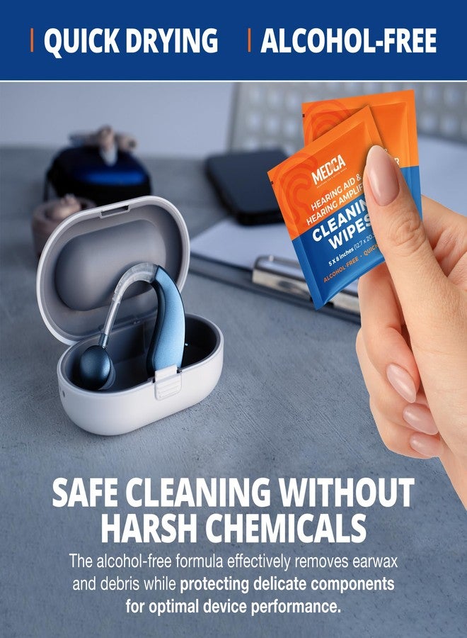MEDca Hearing Aid Cleaning Wipes - 100 Individually Wrapped Pre-Moistened Alcohol-Free Wipes for Hearing Aids, Amplifiers, Earbuds, Audio & Electronics - Portable, Quick-Drying, Gentle, Daily Use & Travel - Image 3