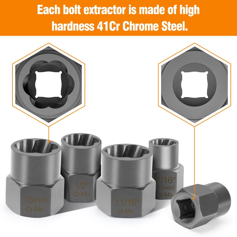 Eapele Bolt Extractor Set  Stripped Nut Remover Twist Sockets  Fit 3/8"" Square Drive With Solid Storage Case (21Pcs  Silver) - Image 3