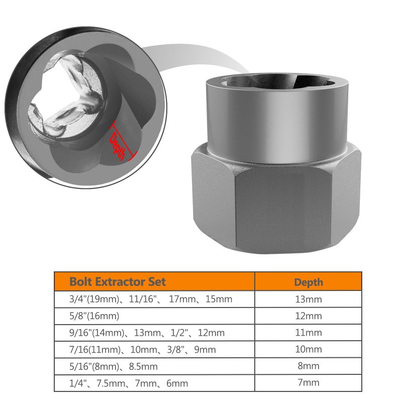 Eapele Bolt Extractor Set  Stripped Nut Remover Twist Sockets  Fit 3/8"" Square Drive With Solid Storage Case (21Pcs  Silver) - Image 4