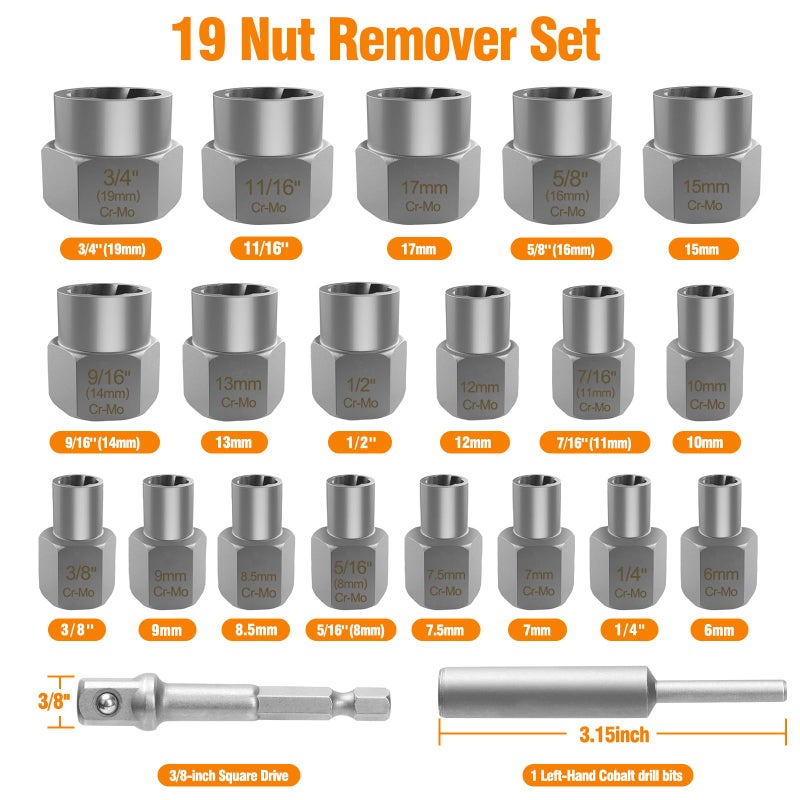 Eapele Bolt Extractor Set  Stripped Nut Remover Twist Sockets  Fit 3/8"" Square Drive With Solid Storage Case (21Pcs  Silver) - Image 2