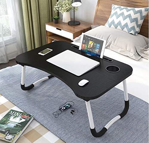 LANKESH ENTERPRISE Foldable Wooden Laptop Bed Tray Table Multifunction Lap Tablet Desk with Cup Holder Perfect for Eating Breakfast Reading Book Working Watching Movie On Bed LAPTOP TABLEBLACK - Image 2
