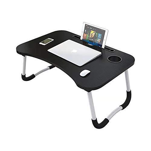 LANKESH ENTERPRISE Foldable Wooden Laptop Bed Tray Table Multifunction Lap Tablet Desk with Cup Holder Perfect for Eating Breakfast Reading Book Working Watching Movie On Bed LAPTOP TABLEBLACK - Image 4