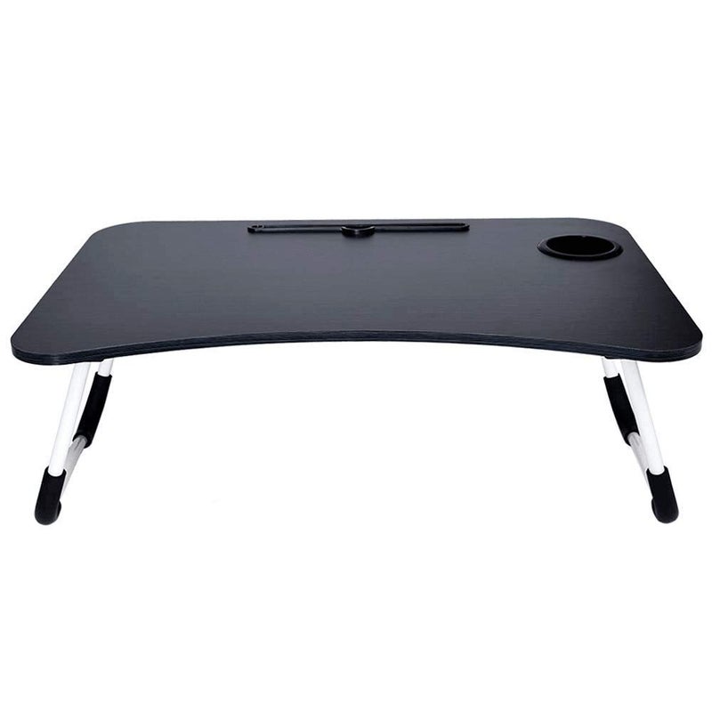 LANKESH ENTERPRISE Foldable Wooden Laptop Bed Tray Table Multifunction Lap Tablet Desk with Cup Holder Perfect for Eating Breakfast Reading Book Working Watching Movie On Bed LAPTOP TABLEBLACK - Image 3