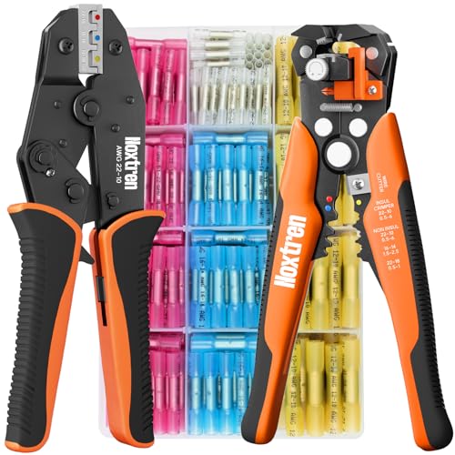 Noxtren Crimping Tool For Heat Shrink Connectors, 220PCS AWG 26-10 Waterproof Automotive Marine Grade Heat Shrink Butt Connectors and Wire Stripper - Image 1