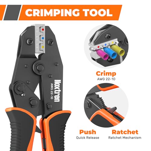 Noxtren Crimping Tool For Heat Shrink Connectors, 220PCS AWG 26-10 Waterproof Automotive Marine Grade Heat Shrink Butt Connectors and Wire Stripper - Image 3