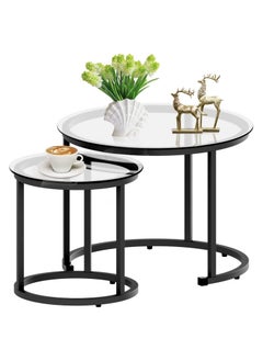 AGD Simple Oriental Coffee Tables with Creative Clear Glass Desktop 2 Nesting Table Set for Living Room  - Image 4