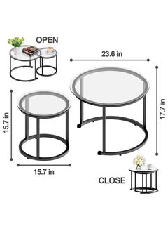AGD Simple Oriental Coffee Tables with Creative Clear Glass Desktop 2 Nesting Table Set for Living Room  - Image 2